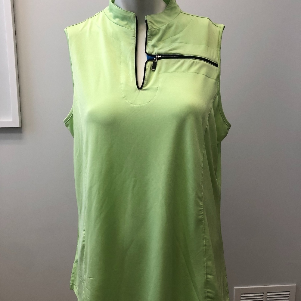 DKNY Golf Lime Green Sleeveless Quarter Zip Mock Neck Golf Top Size XL Tennis